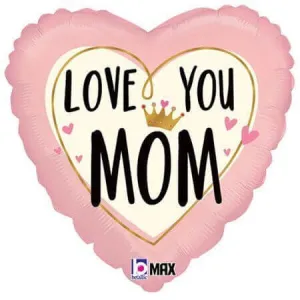 18" Love You Mom Crown Mylar Balloon