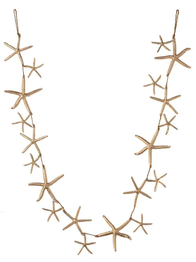 60" Champagne Color Glitter Starfish Nautical Beach Style Tree Garland