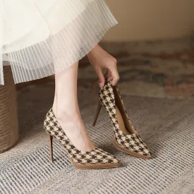 Beige Houndstooth Pointed Stiletto