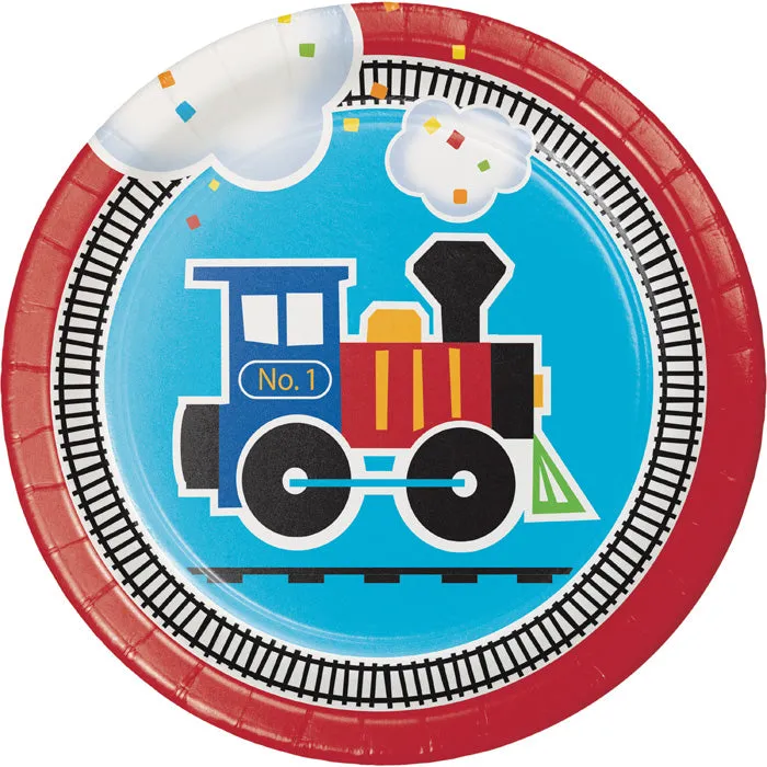 Bulk All Aboard Train Paper Dessert Plates (96 per Case)