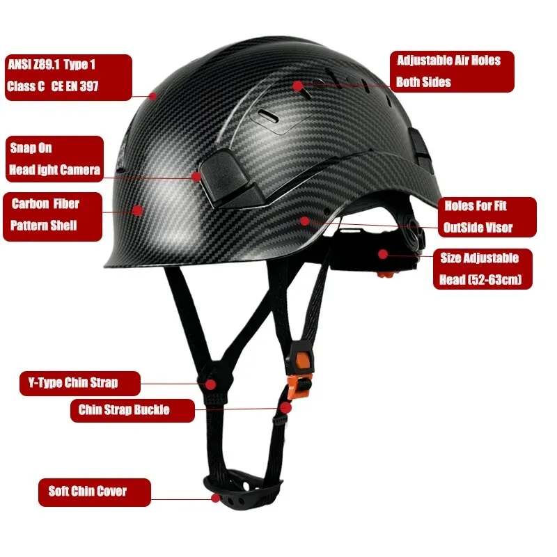 Carbon Fiber Pattern Safety Helmet For Engineer Construction CE EN397 Europe ABS Protective