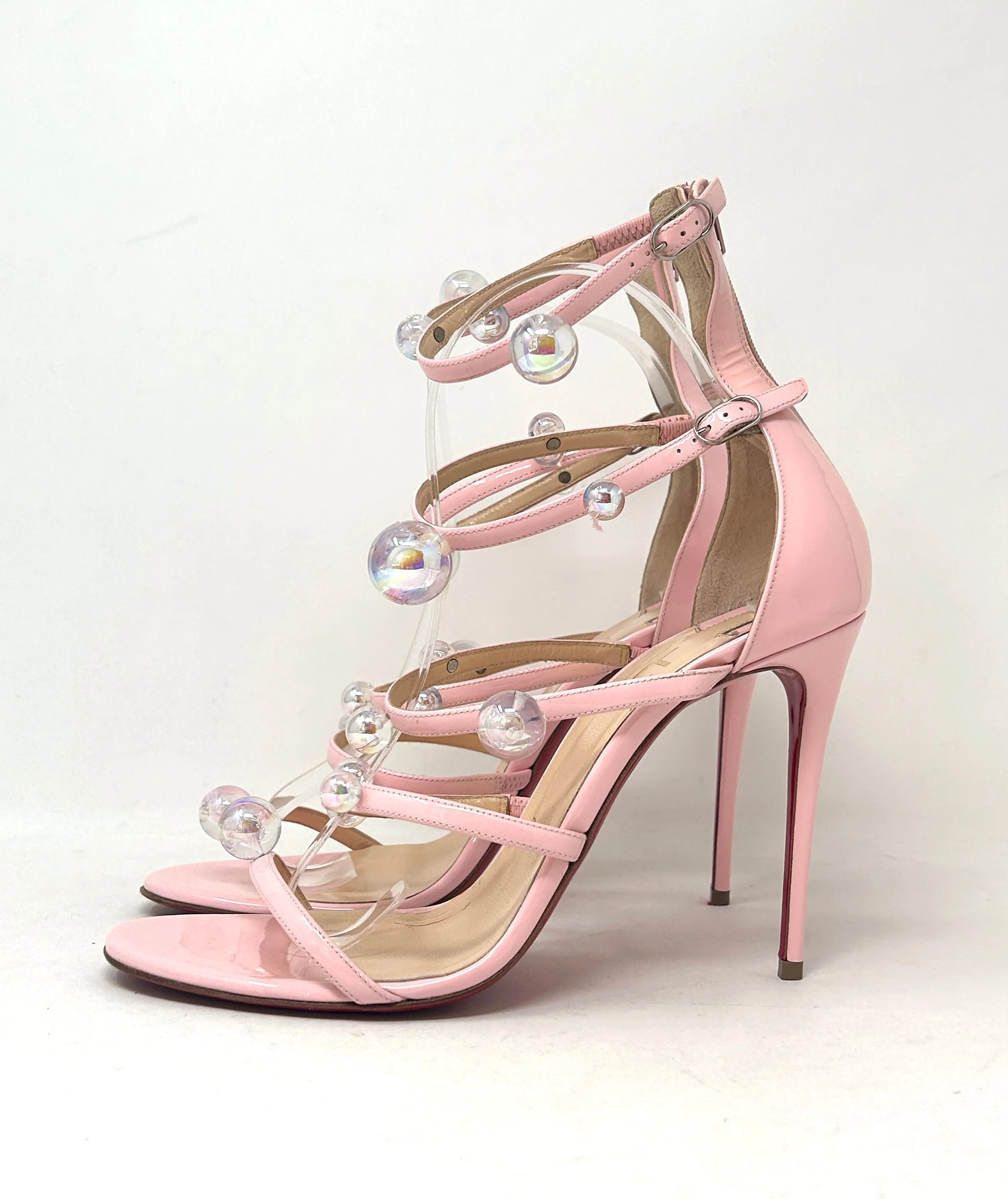 Christian Louboutin Atonana 100 Pink Patent Leather Strappy Heel Sandals 38.5 UK 5.5