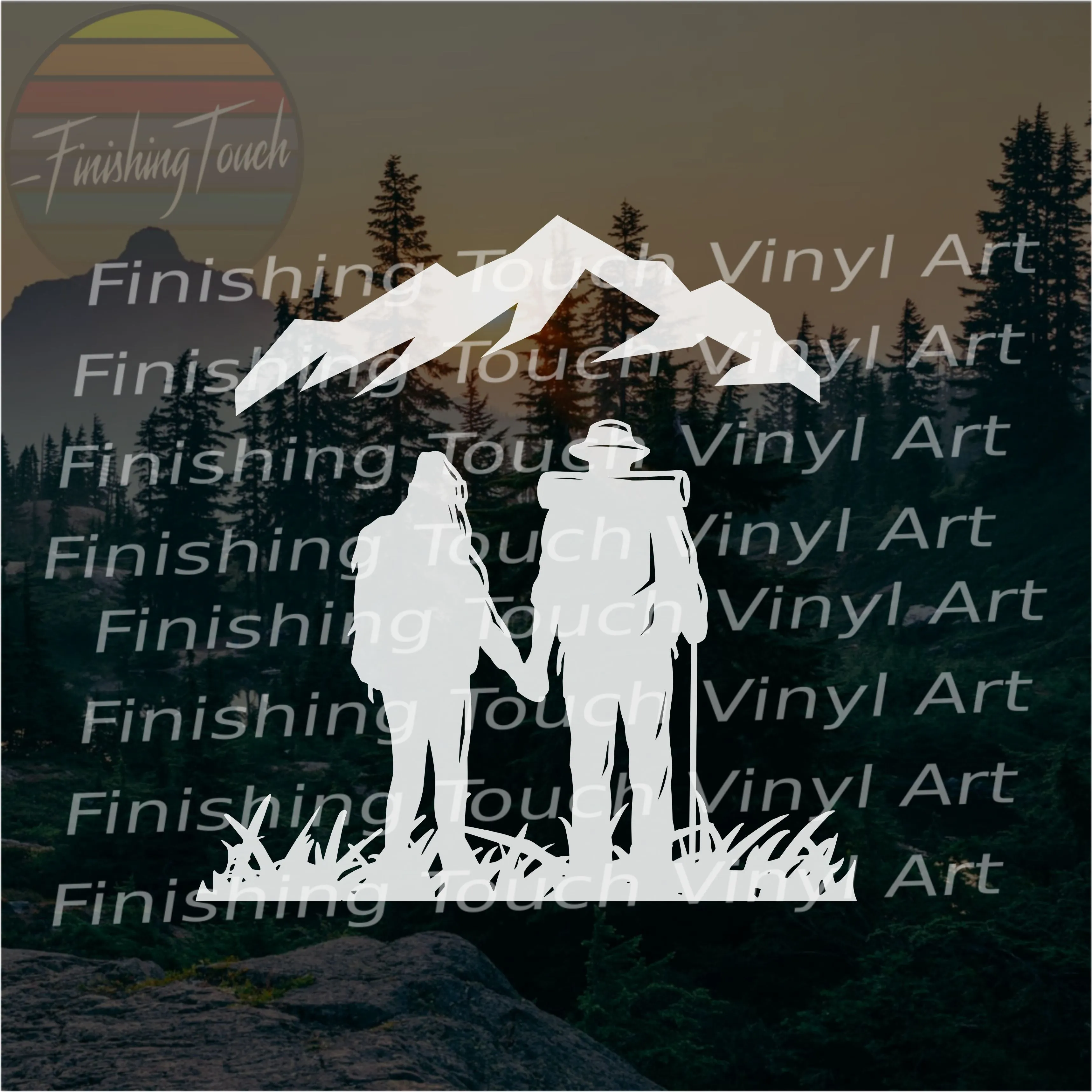 Couple Hiking in Mountains, Standing on Grass Holding Hands