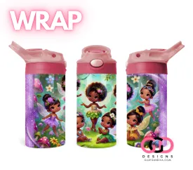 Fairies in the Forest Dark Hair - Digital Flip Top Bottle Wrap for kid's bottles 12 oz