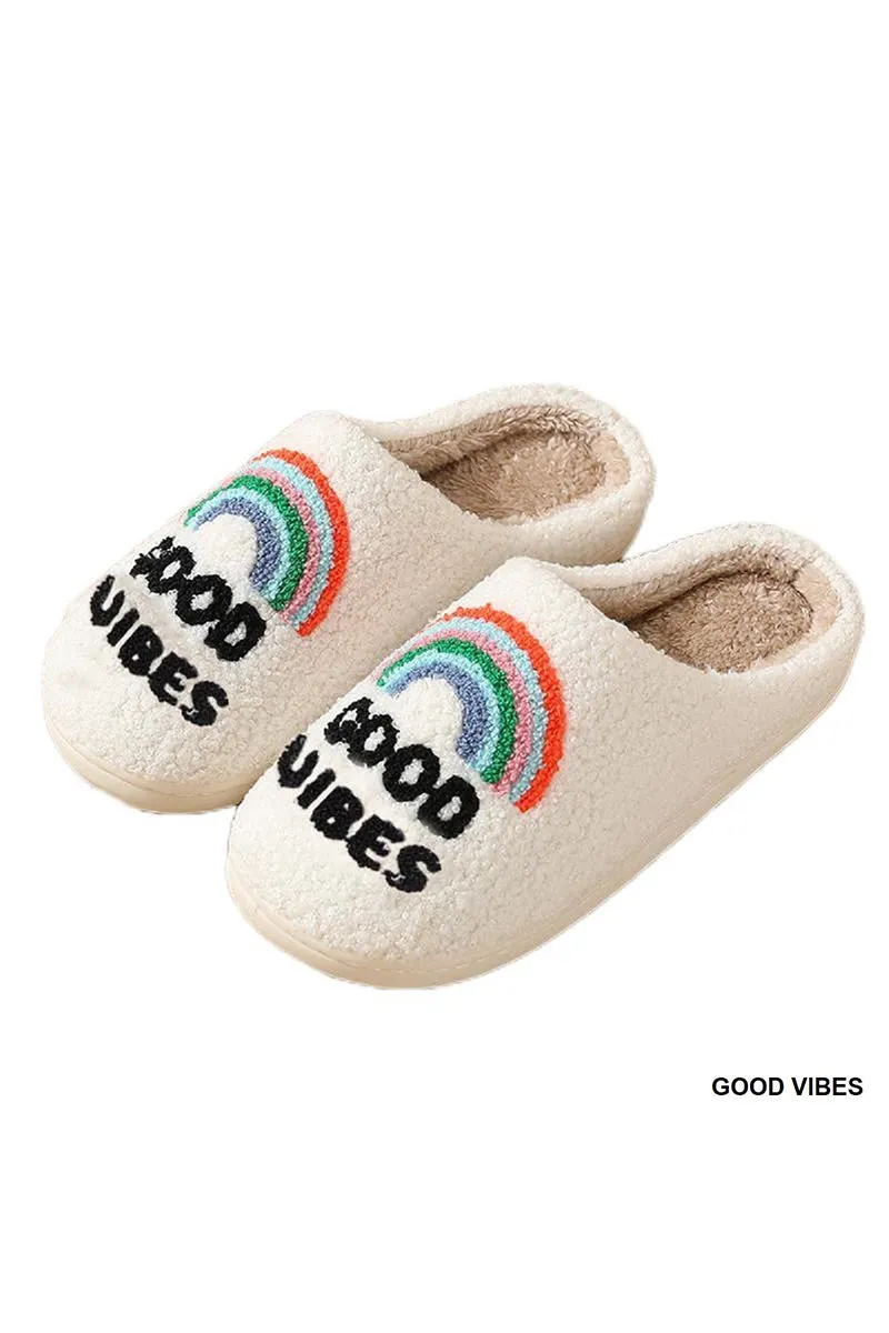 Good Vibes Plush Cozy Slippers