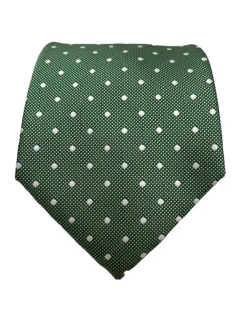 Green and White Polka Dot Extra Long Tie