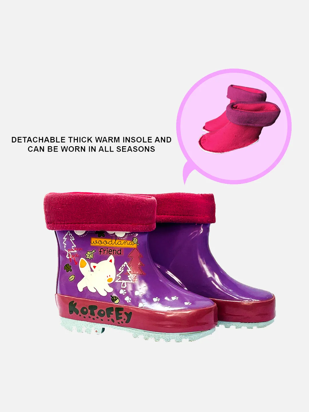 Little Surprise Box Pink Fox Flexible Rubber Rain Gumboots for Toddlers and Kids