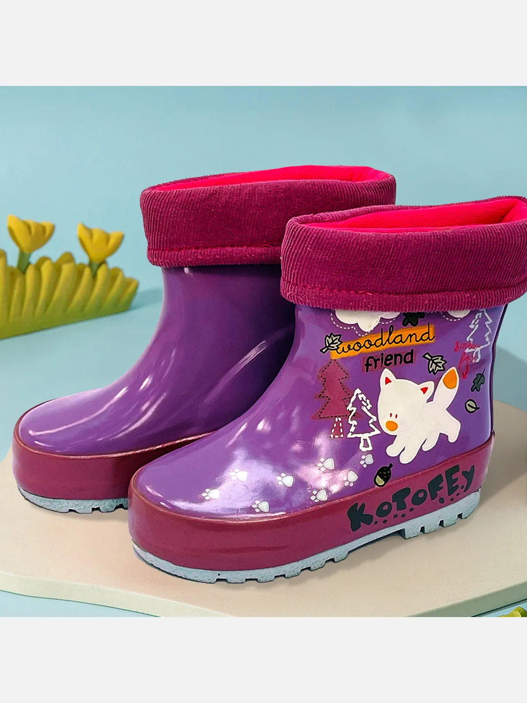 Little Surprise Box Pink Fox Flexible Rubber Rain Gumboots for Toddlers and Kids