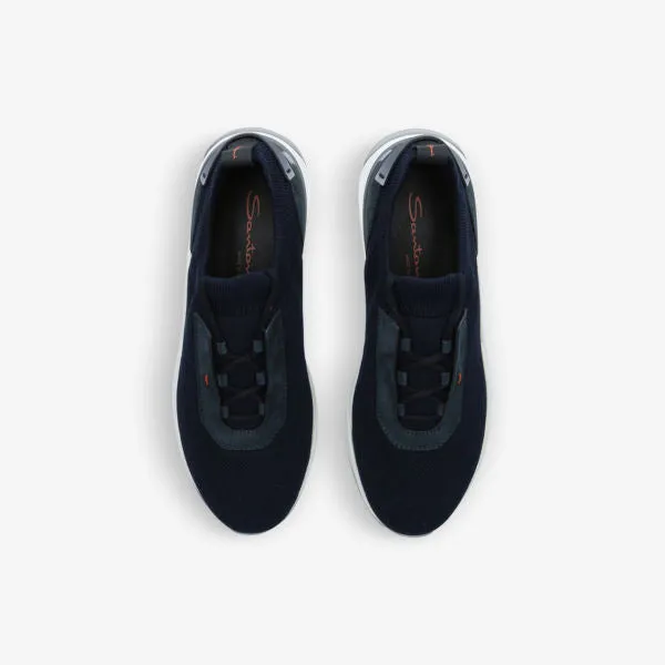 Low-top sneakers in Santoni knitted fabric, dark blue