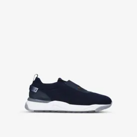 Low-top sneakers in Santoni knitted fabric, dark blue