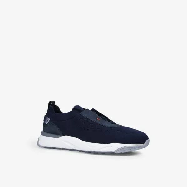 Low-top sneakers in Santoni knitted fabric, dark blue