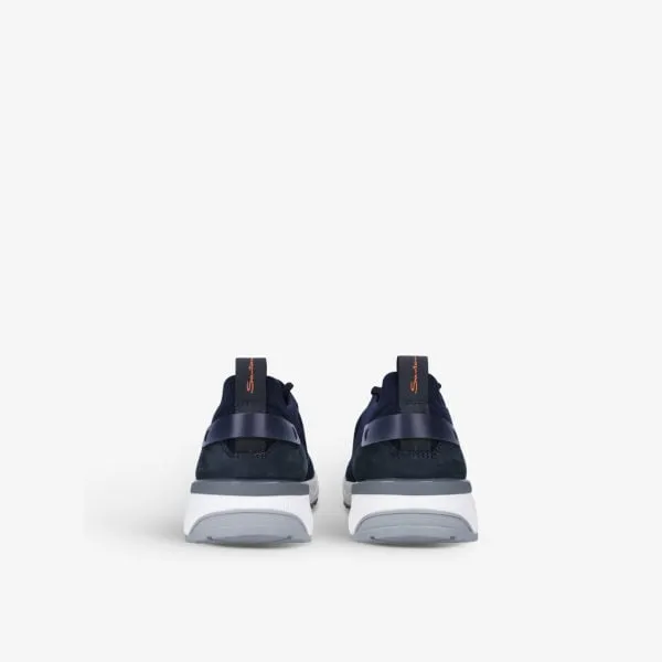 Low-top sneakers in Santoni knitted fabric, dark blue