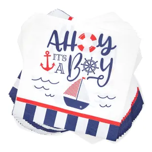 Nautical Paper Napkins for Baby Shower Party (6.5 x 6.5 In, 100 Pack)