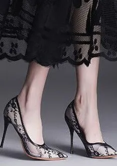 Pointed toe stiletto high heels female lace mesh sexy bed hollow single shoes 2023 spring new