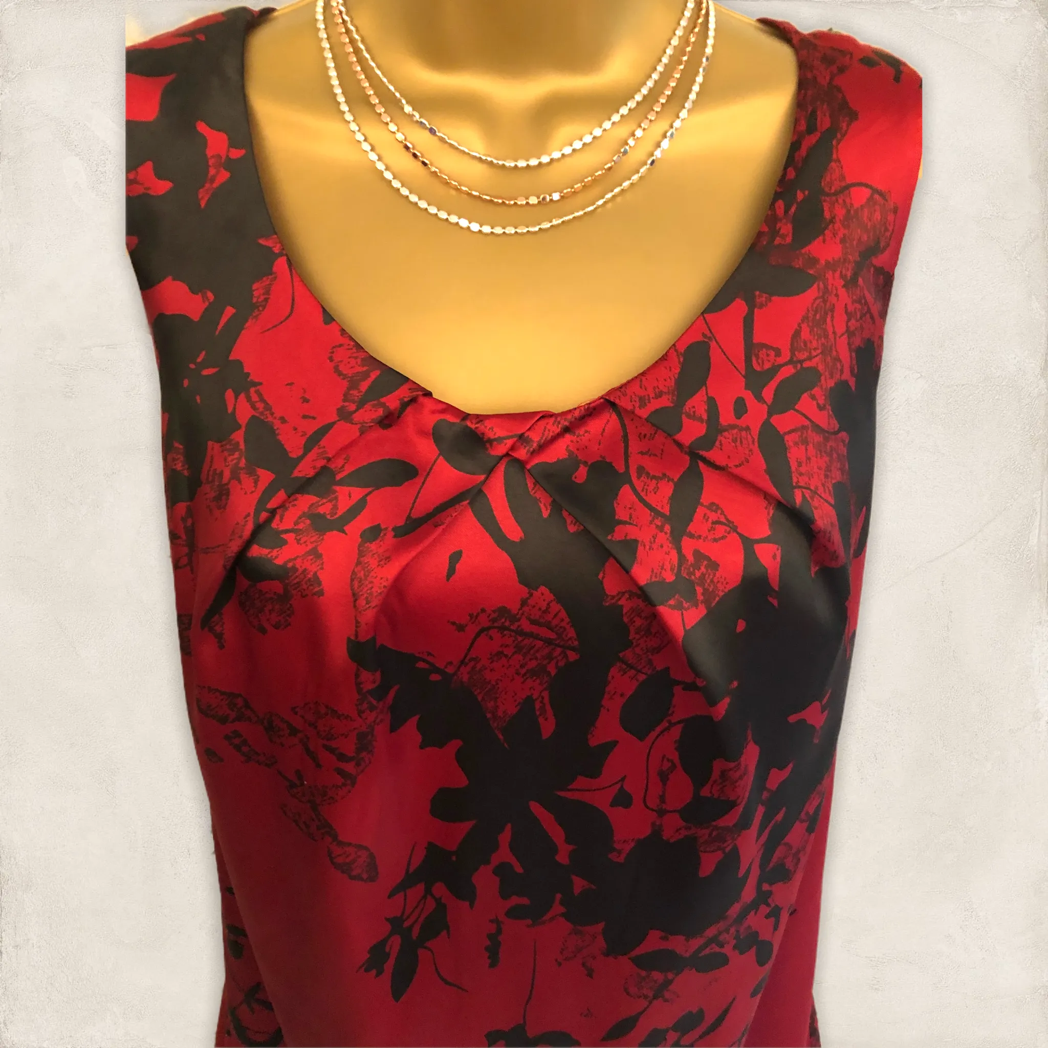 Pomodoro Red & Black Floral Silky Dress UK 16  US 12 EU 44  RRP £79.00