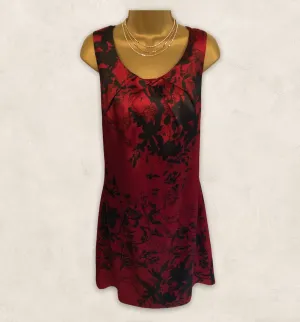 Pomodoro Red & Black Floral Silky Dress UK 16  US 12 EU 44  RRP £79.00