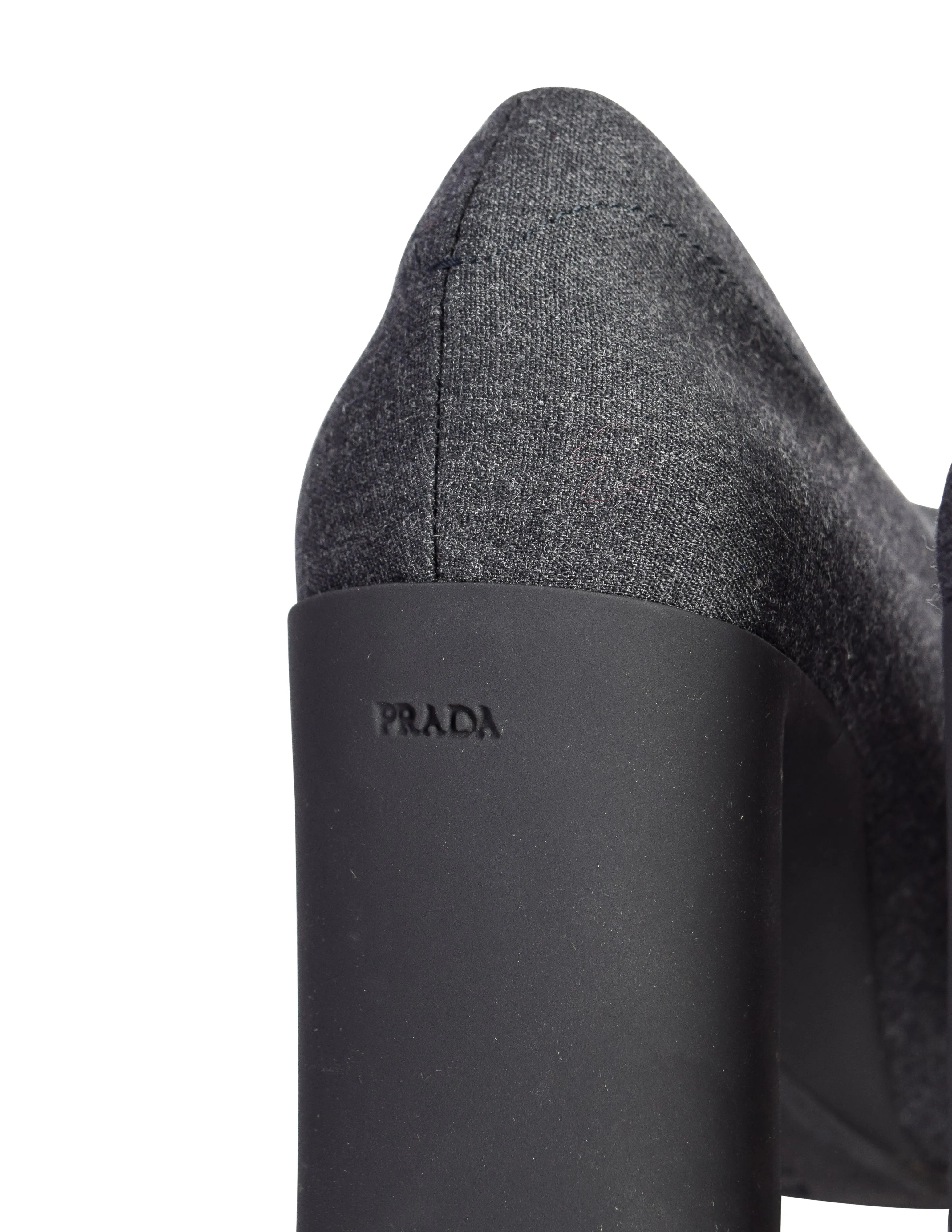 Prada Vintage AW 1999 Charcoal Grey Wool Square Toe Mary Jane Heels