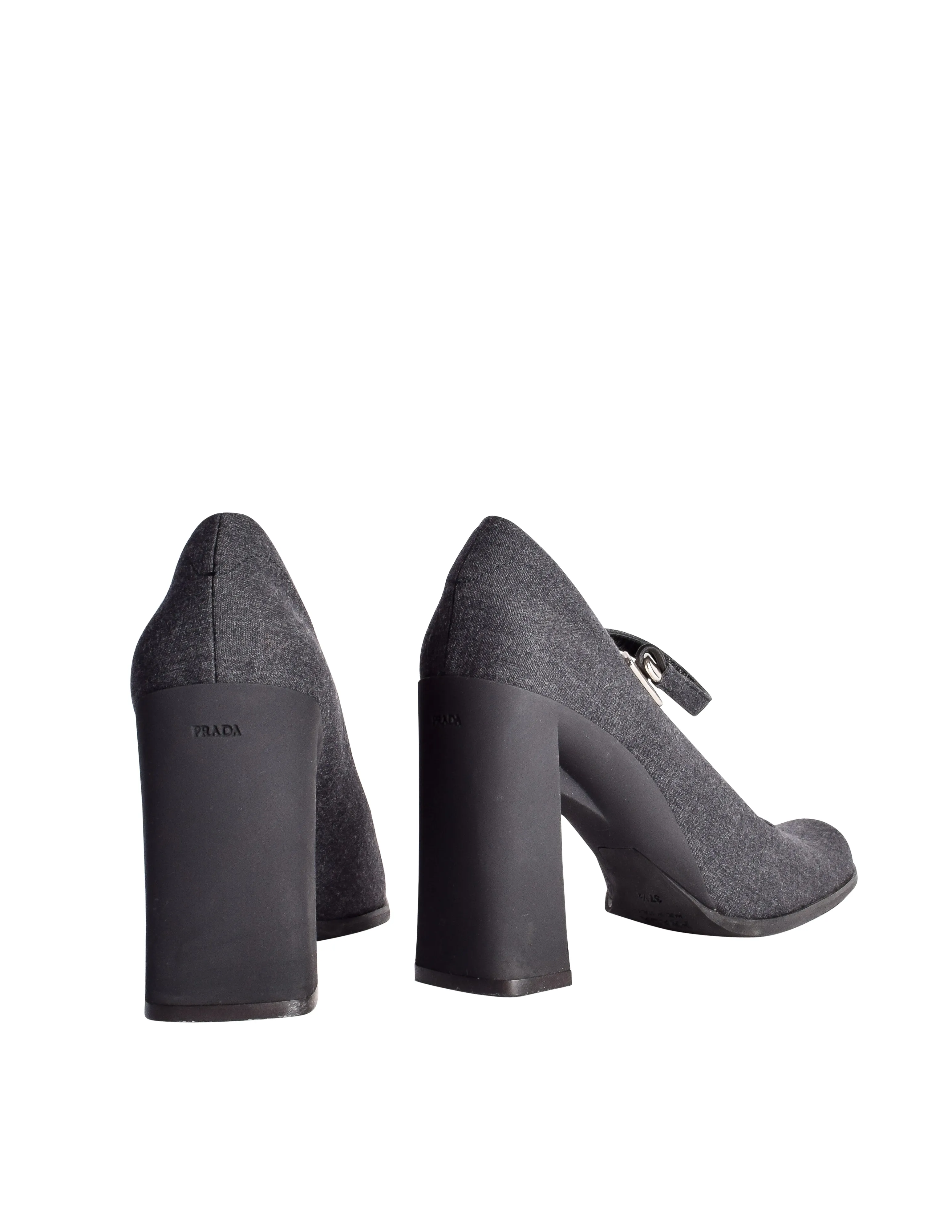 Prada Vintage AW 1999 Charcoal Grey Wool Square Toe Mary Jane Heels