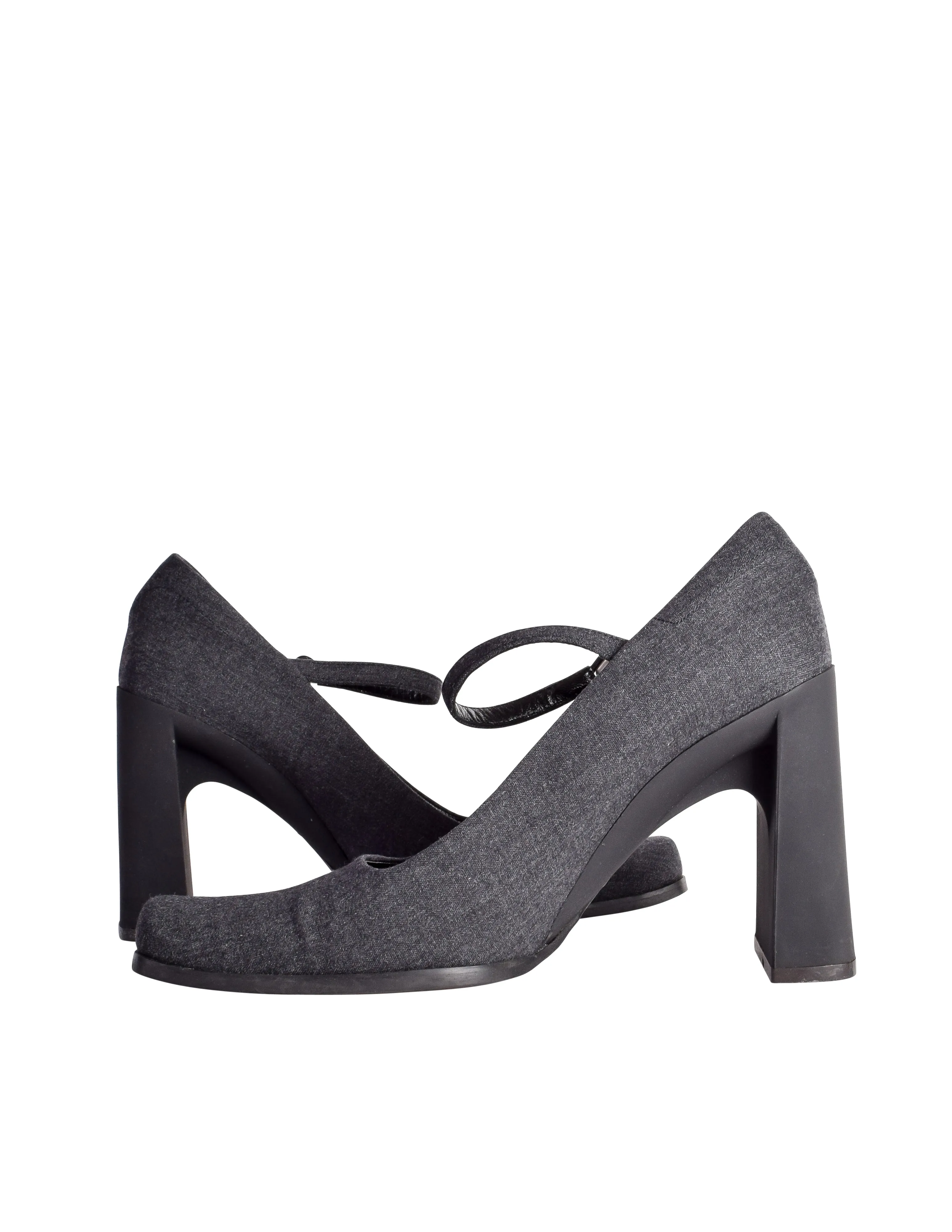 Prada Vintage AW 1999 Charcoal Grey Wool Square Toe Mary Jane Heels