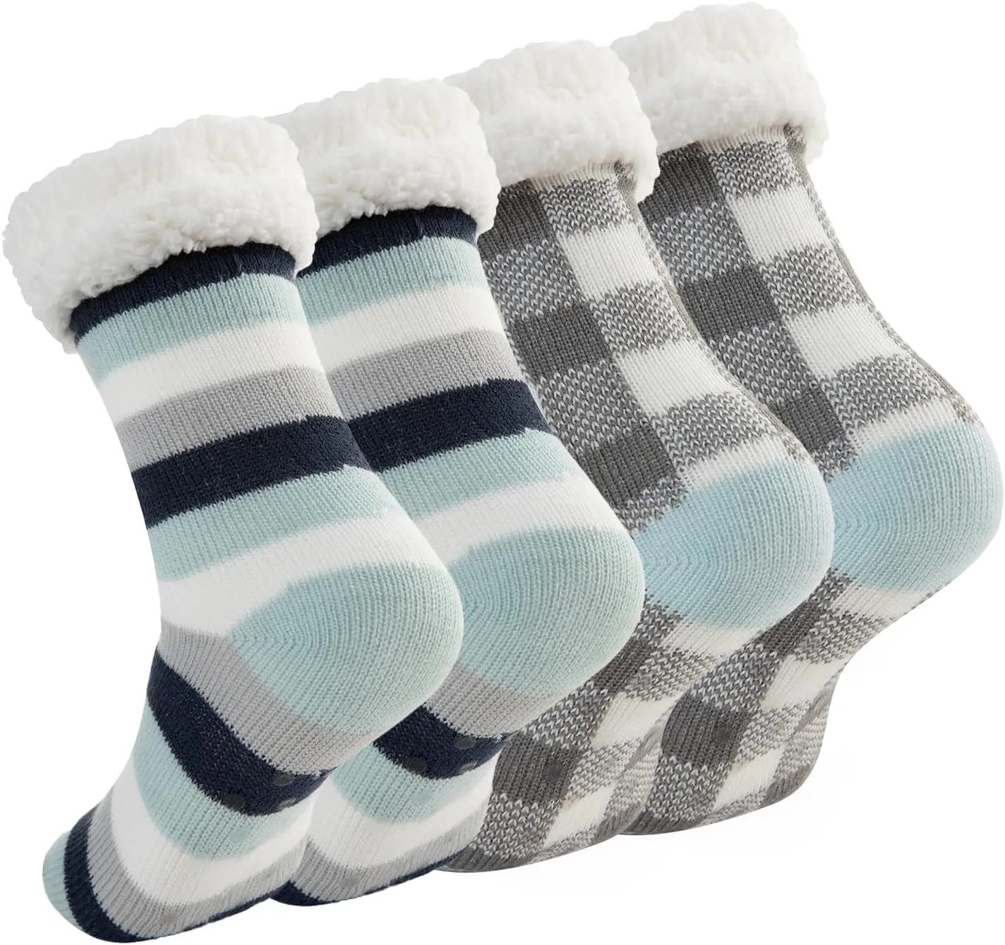 Sock Slippers for Women - 2 Pack Non Slip Socks - Fuzzy Socks Warm Socks with Grippers Sherpa Fleece Lined Thermal