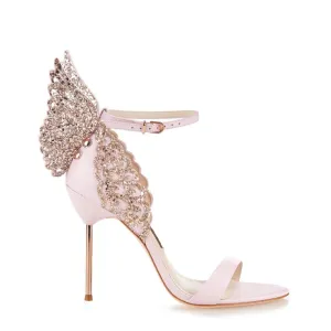 Sophia Webster Evangeline Light Pink Leather Glitter Wing Heel Sandals 39 UK 6