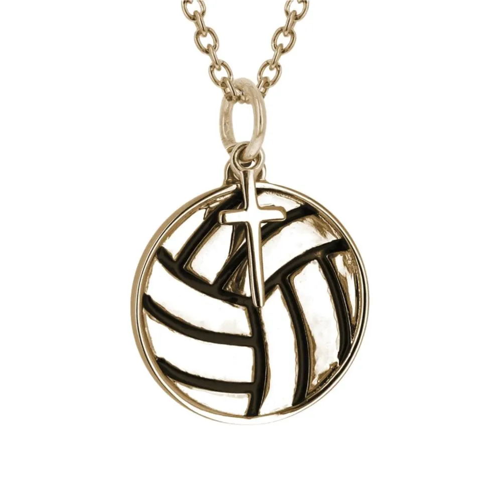 Volleyball Necklace w/ Dangle Cross Pendant | Gold