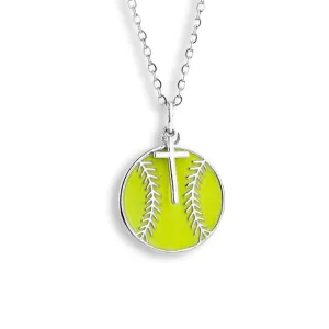 Yellow Softball Necklace w/ Dangle Cross | Sterling Silver